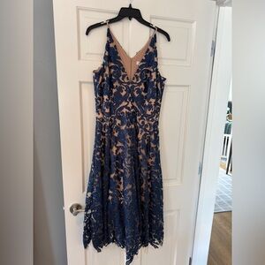 Dress the Population Navy Lace sequin Blair Dress EUC
